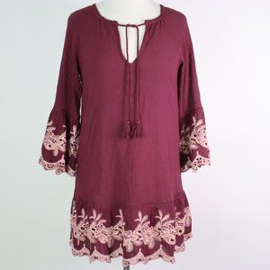 Forever 21 Womens Small Embroidered Bell Sleeve Tunic Dress